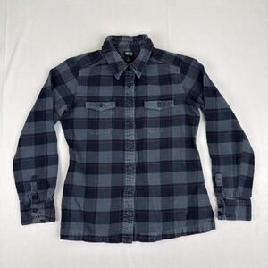 Patagonia‎ Organic Cotton Womens Sz 6 Blue Plaid Fjord Flannel Shirt Outdoors